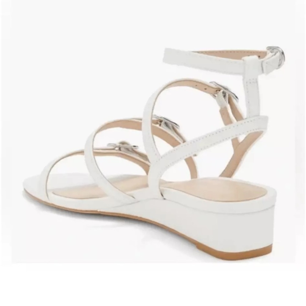 $450 STUART WEITZMAN Grecian Buckle Wedge White Leather Sandals Sz 36.5 6 B NEW - Picture 14 of 15
